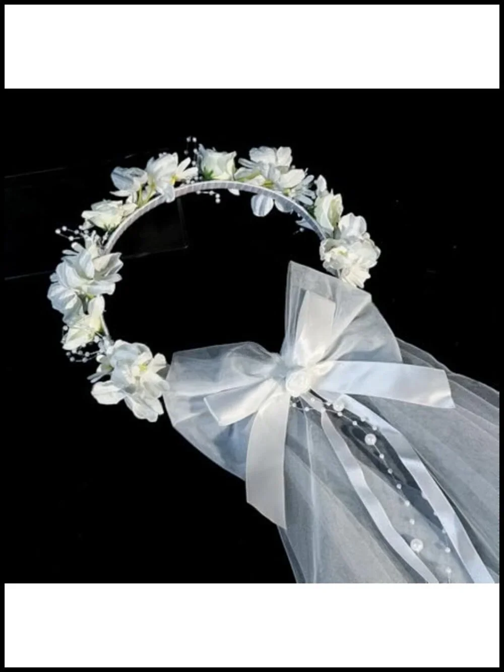 Handmade Flower Crown Hair Accessory with Adjustable Ribbon, Boho Floral